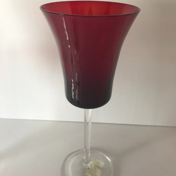 Ruby Red Glass Wine Goblets, Set of 8 Red with Clear Stem Wine Glasses - Picture 1 of 2
